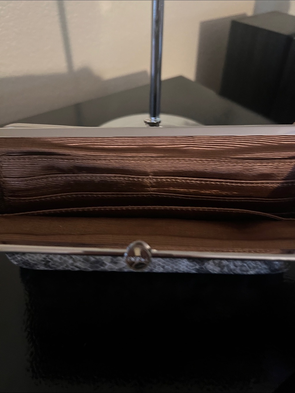 HOBO Gray Snake-Print Clutch with Silver Frame - Picture 6 of 8